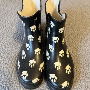 Kids Paw Print Black Rain Boots